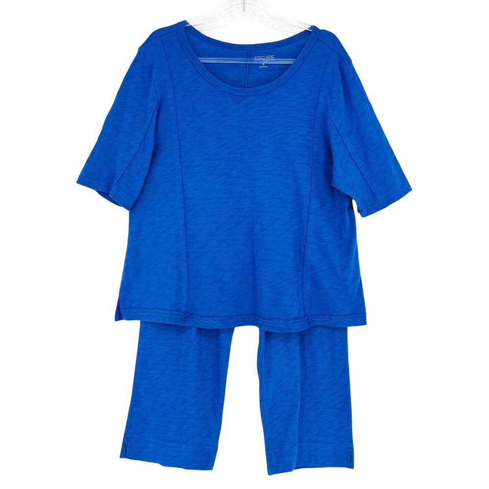 Escape by Habitat Clothes 2pc Set Womens XL Blue Cotton Slub Knit Lounge Casual